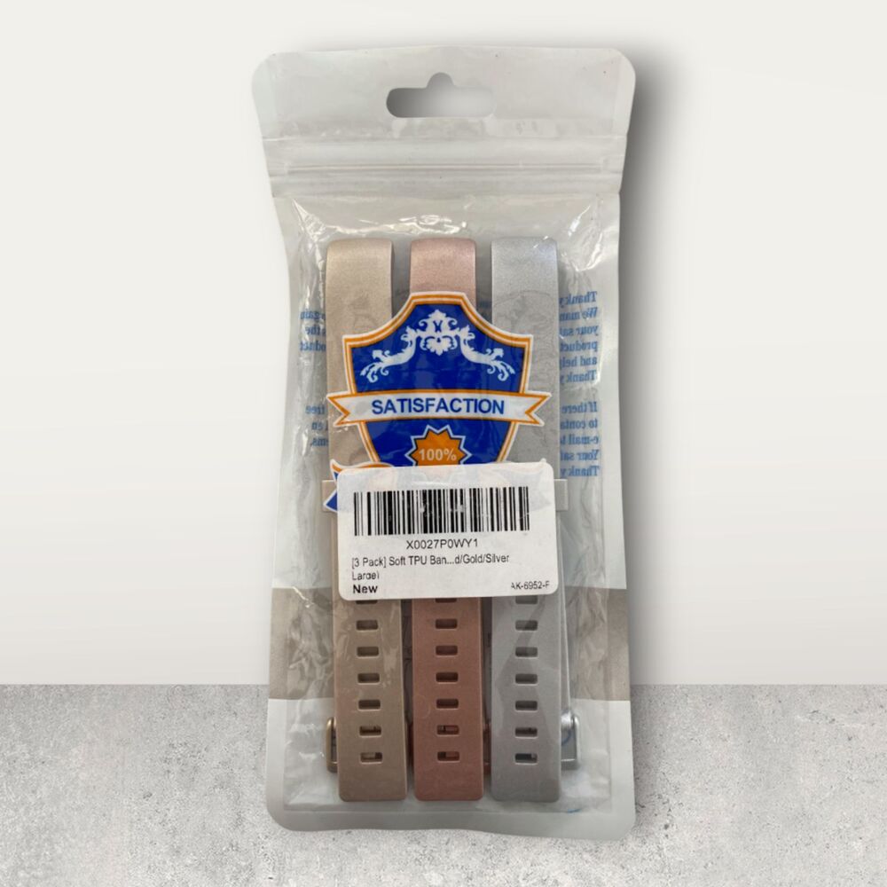 3-Pack Soft TPU Watch Bands – Rose Gold, Gold, and Silver (Large)